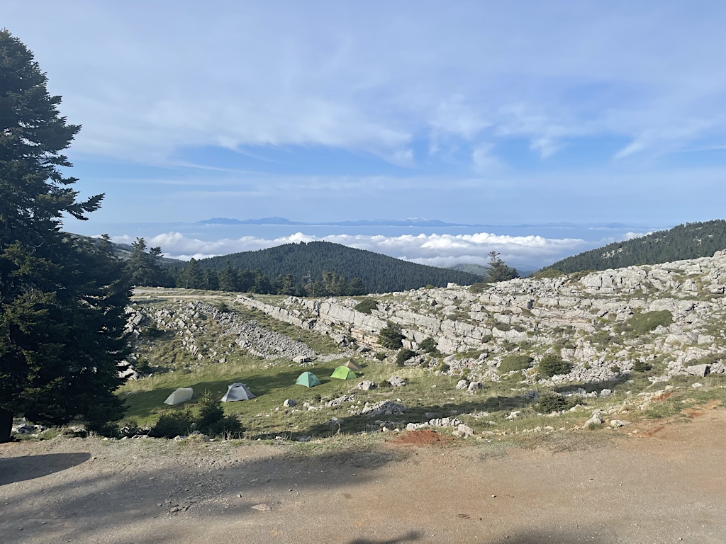 Some folks pitch tents by the hut. They can use the facilities and maybe enjoy a beer, but they sleep outside instead of bunking down with everyone else.