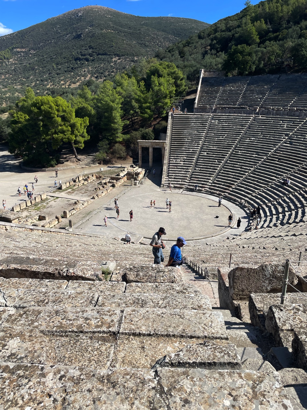 The theatre at Epidavros. Climbing the steps is a workout!