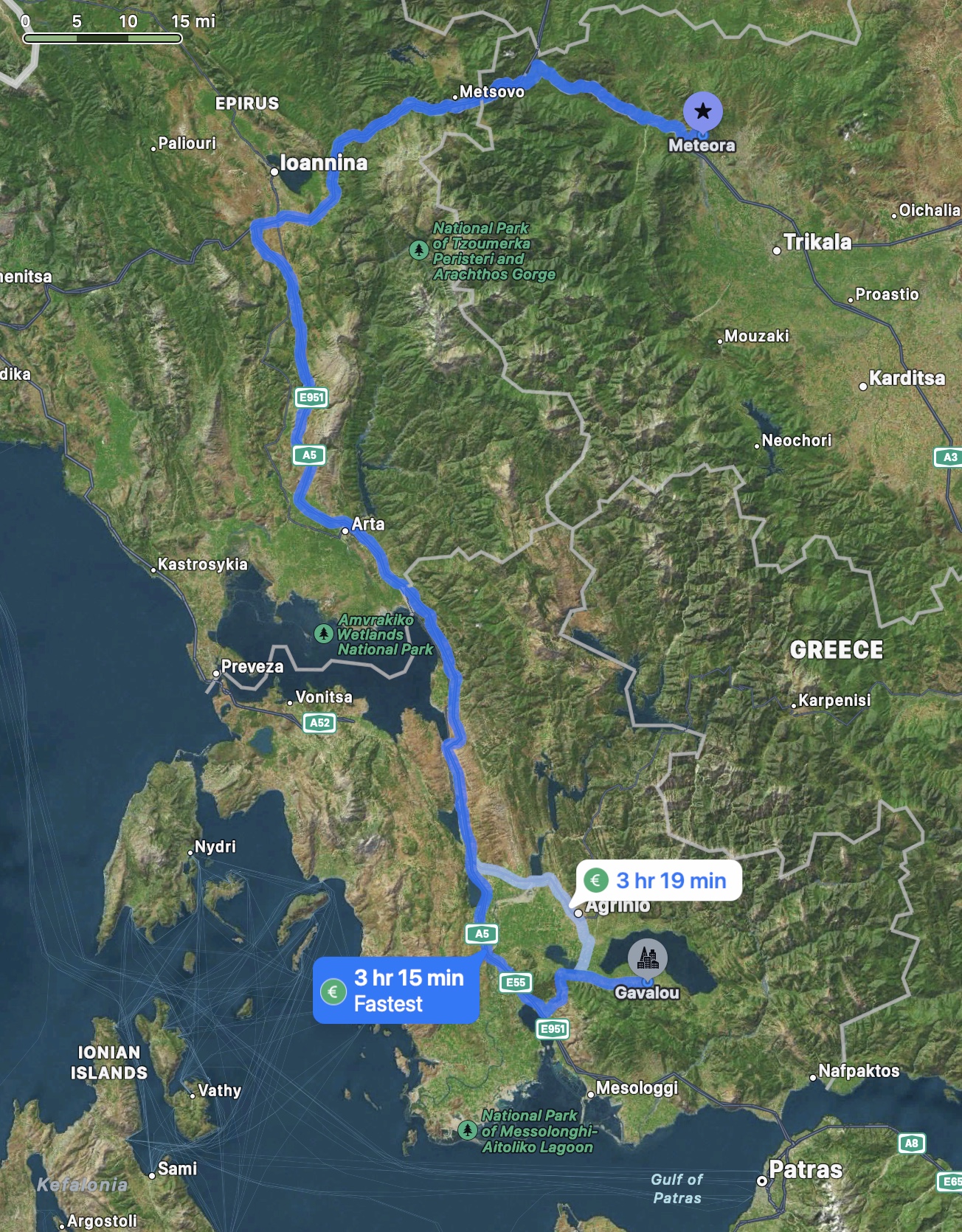 Gavalou to Meteora. Crossing the mountains up north took up most of the time.