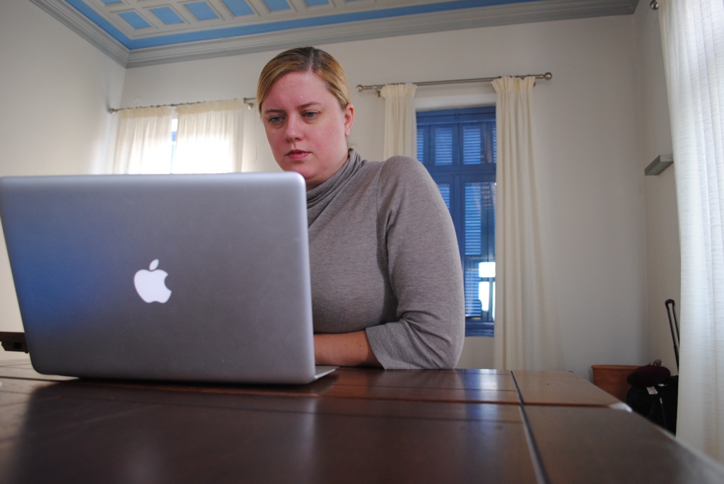 Casey working hard at her computer.
