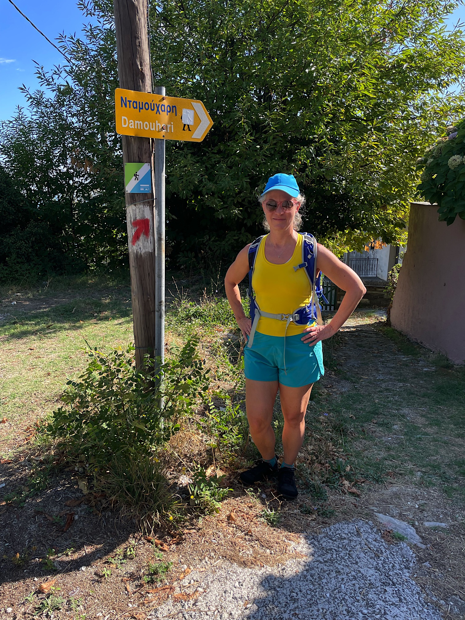 Amy at trailhead leaving Tsagarada