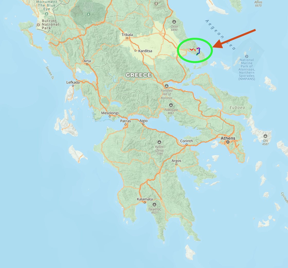 Map of Greece, with Pelion highlighted