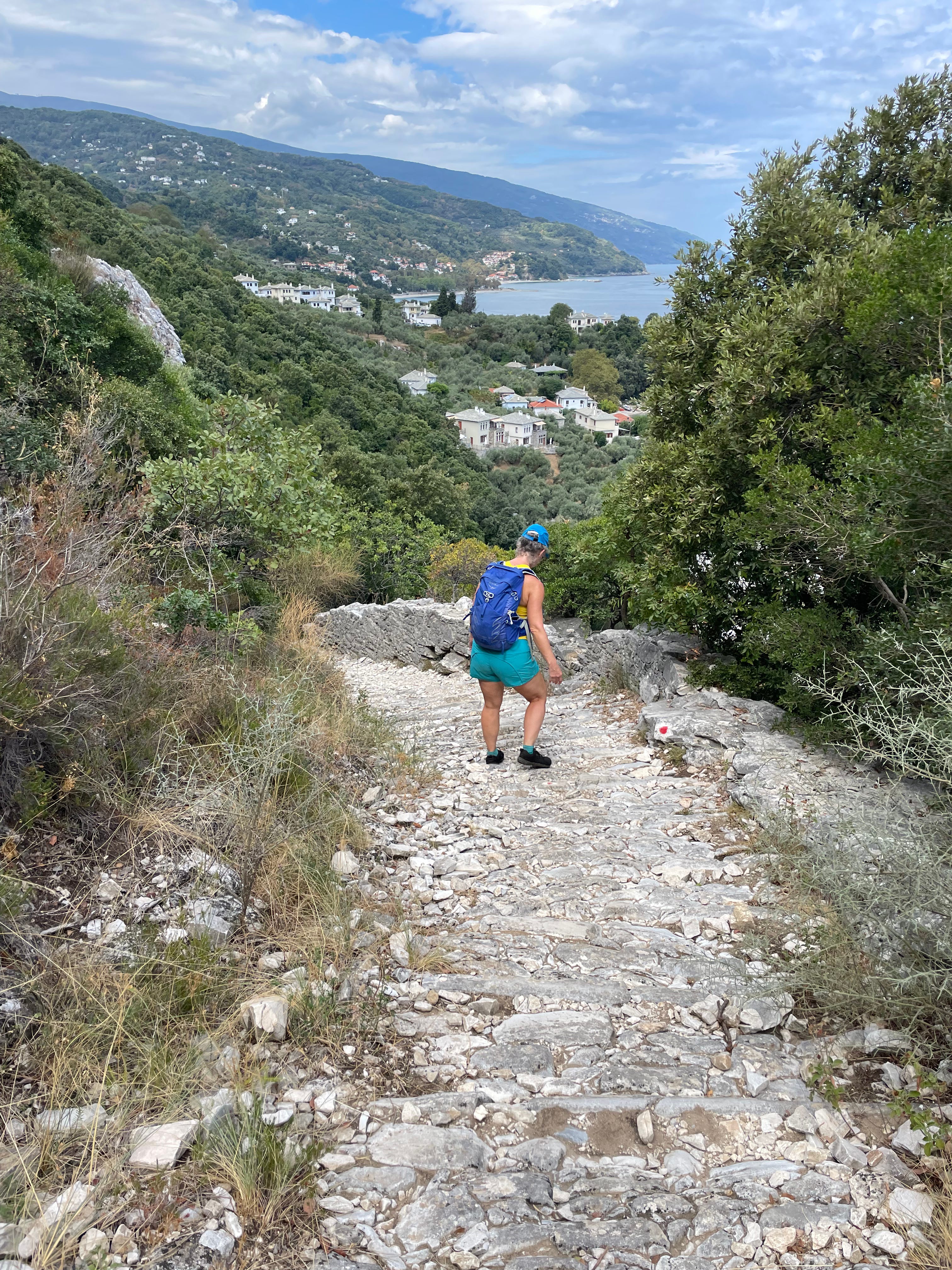 Amy descending toward Damouchari.