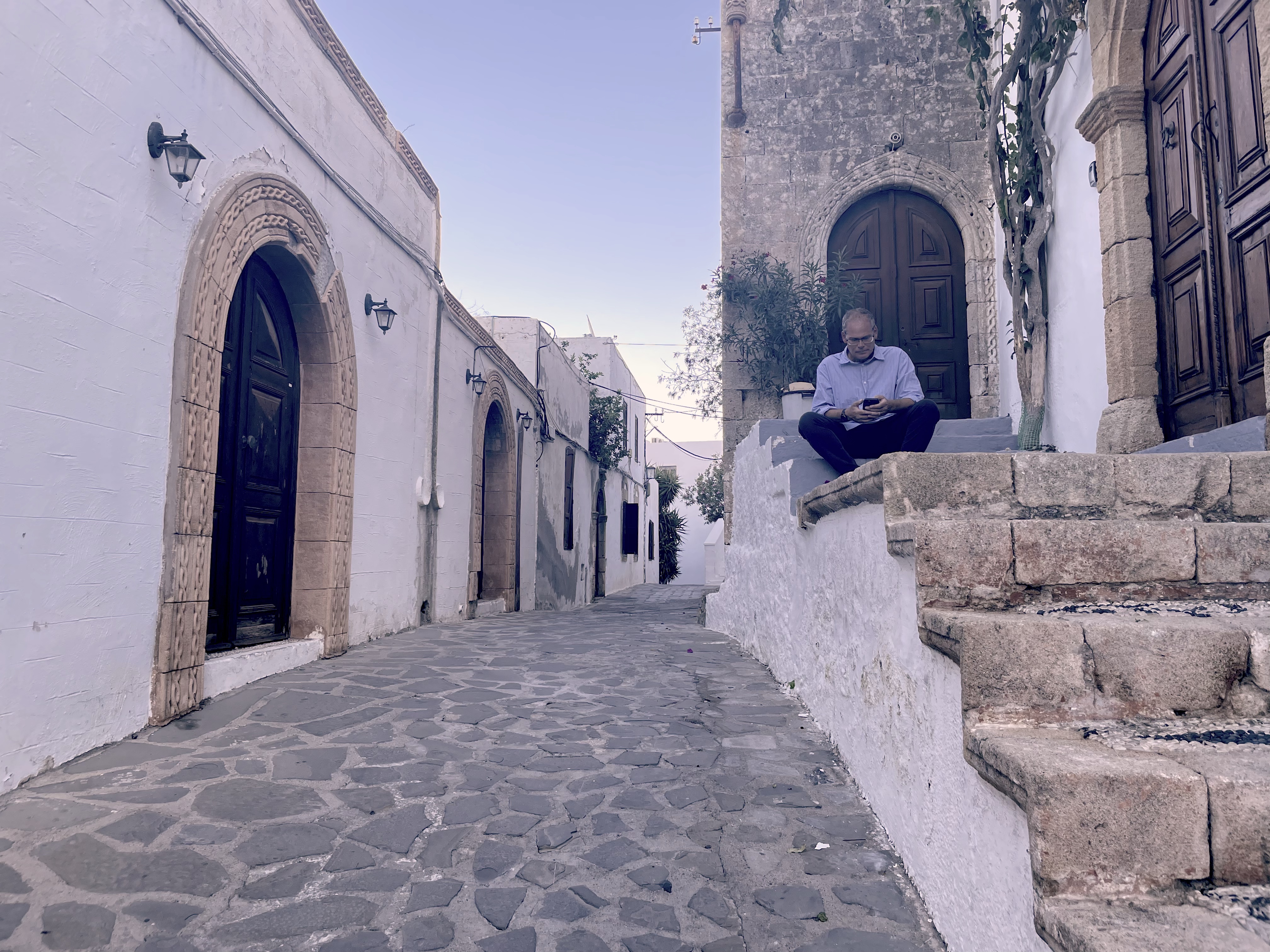 On the steps of the Esel Suites.