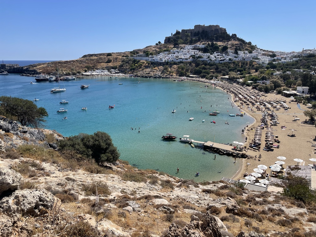 The amazingly beautiful beach at Lindos.