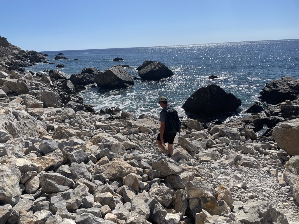 The trail past Glyka Nera is very rocky.