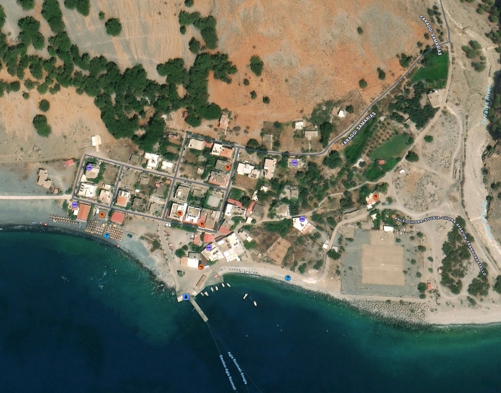 Agia Roumeli. The named “roads” are footpaths.