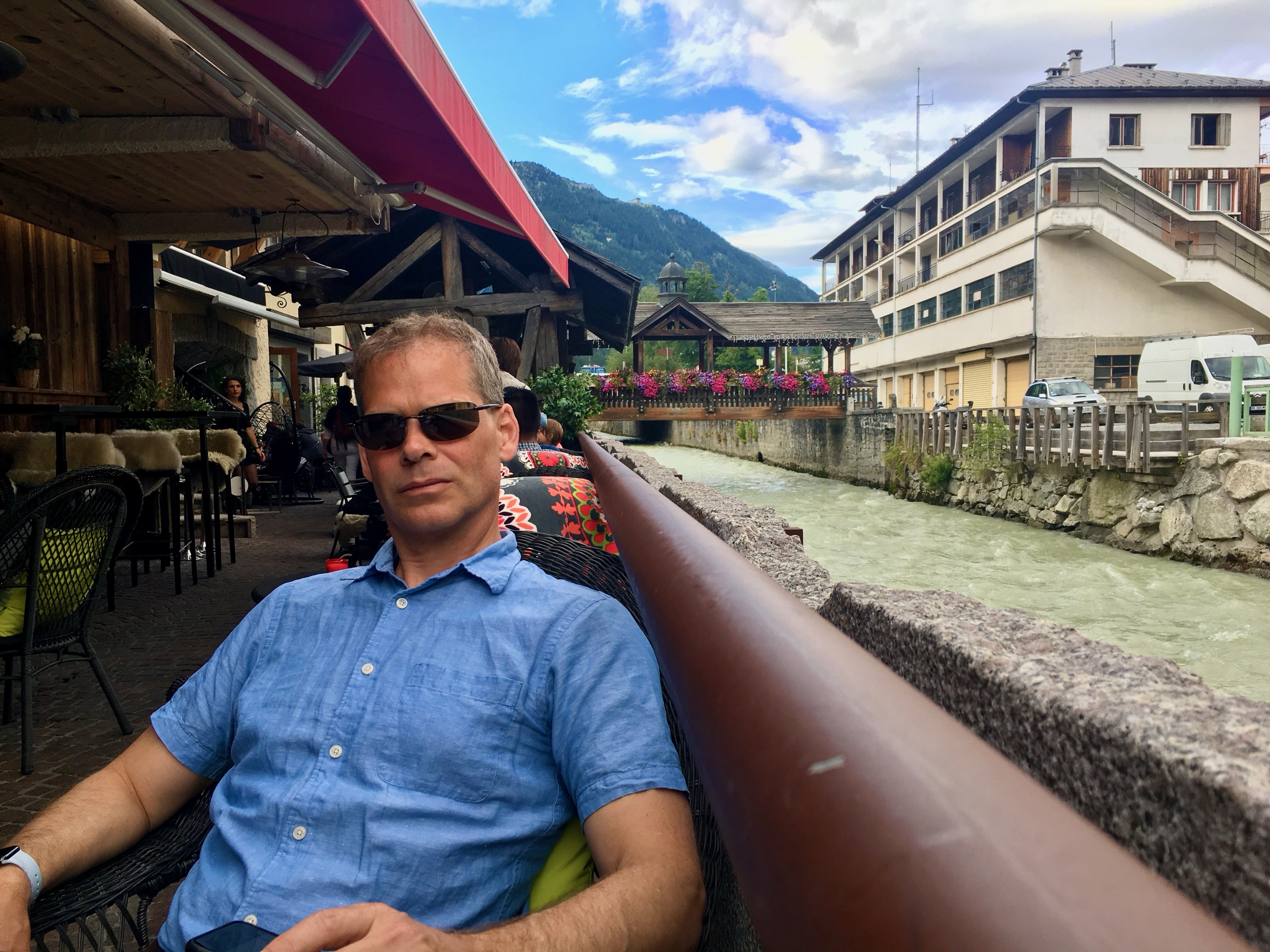 A river runs through Chamonix. It cools the town like an air conditioner. The milky color is due to a high mineral content.