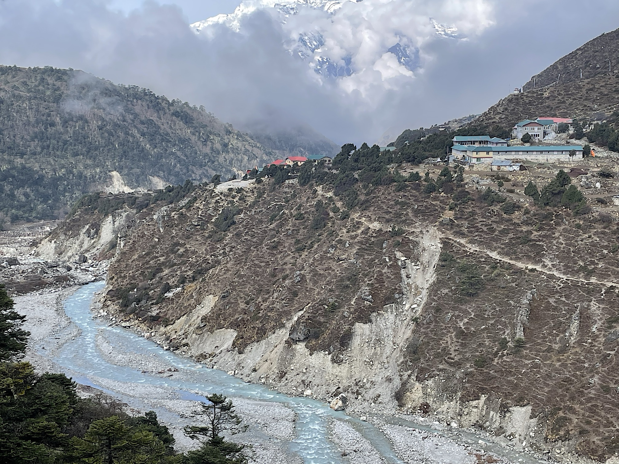 As we climbed up the bank, we could look back at Pangboche and the trail to Everest Base Camp.