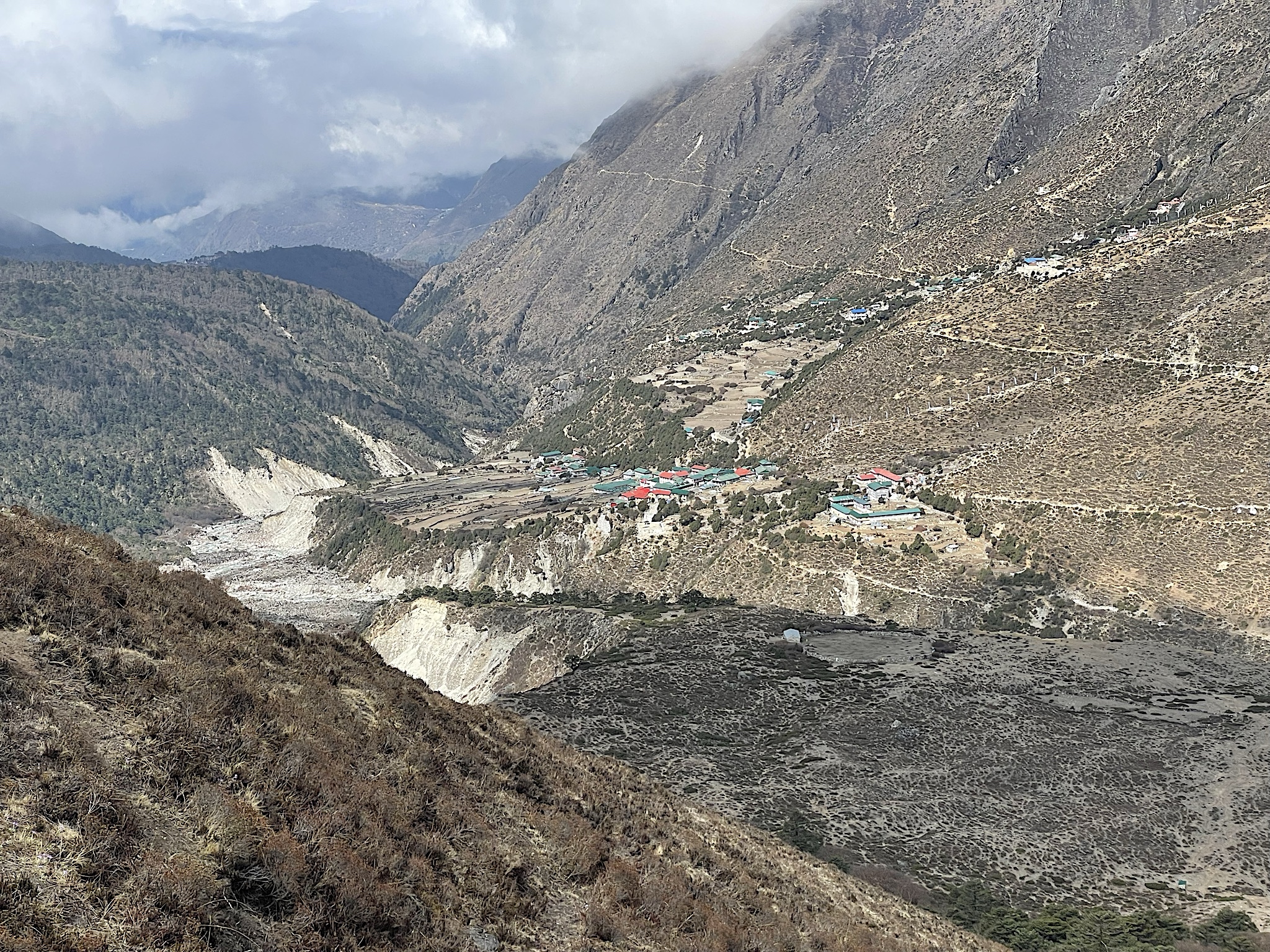 We could see all the trails that crisscross the mountains, including the high trail we’d take to Phortse the next day.