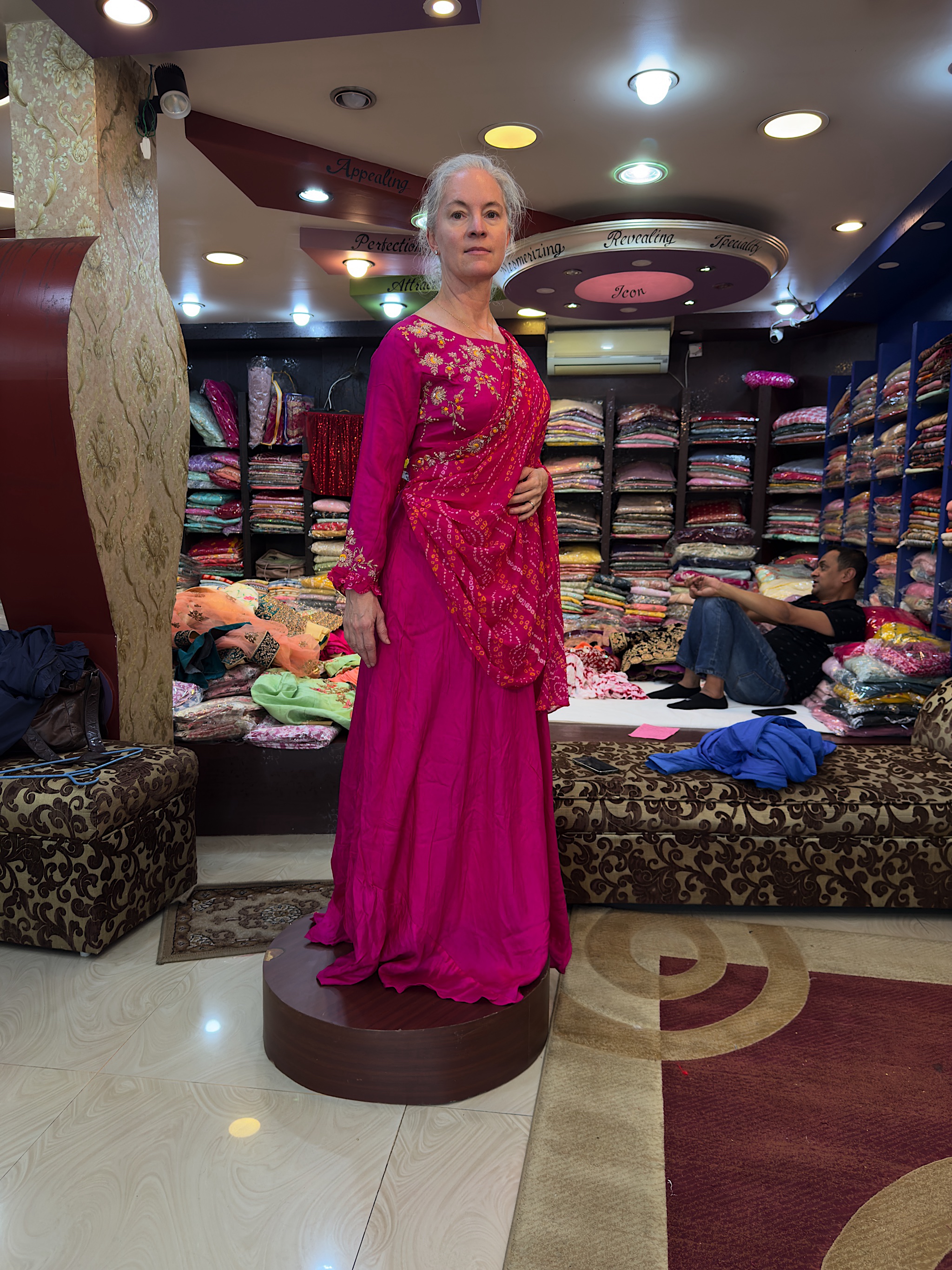 The most comfortable design was an all-in-one dress in light cotton, but the color was too bright, and the style was too casual for mother-of-the-groom.